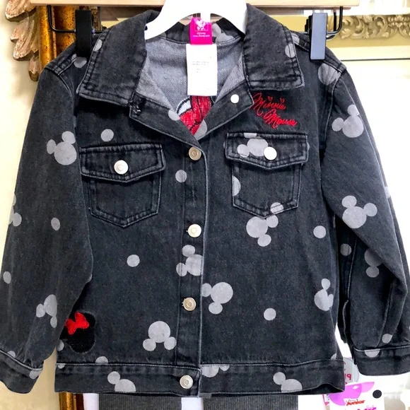 Minnie Mouse 3 piece black embroidered Jean jacket w/matching shirt/pants. Sz 4